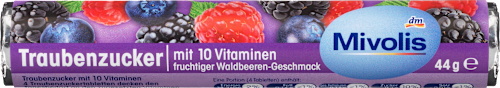 Mivolis Traubenzucker, Waldbeere mit 10 Vitaminen, 44 g