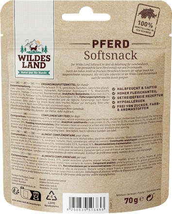 Wildes Land Fleischwürfel Pferd - 100g Getreidefrei Hundesnack