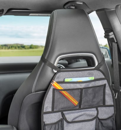 reer Autorücksitz-Organizer TravelKid Tidy, schmutzabweisend, viele  Taschen, für alle Autositze, auch Sportsitze, grau : : Baby