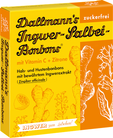 Dallmann'sIngwer-Salbei-Bonbons mit Vitamin C & Zitrone (20 Stück), zuckerfrei, 37 g