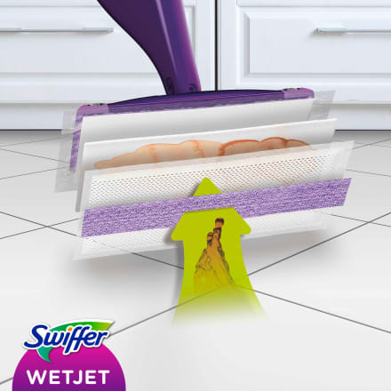 Balai Swiffer WetJet + 5 lingettes + 1 nettoyant ménager 1,25L