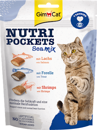 GIMCATKatzenleckerli mit Lachs, Forelle & Shrimps, Nutri Pockets Meeres Mix, 150 gErgänzungsfuttermittel