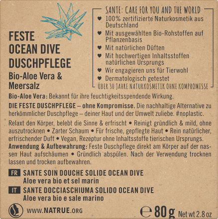 SANTE NATURKOSMETIK Festes Duschgel Ocean Dive Bio-Aloe Vera & Meersalz, 80  g dauerhaft günstig online kaufen