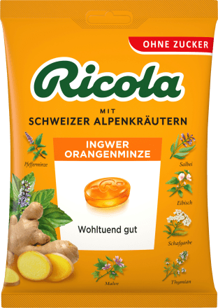 RicolaBonbon, Ingwer & Orangenminze, zuckerfrei, 75 g