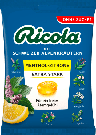 RicolaBonbon, Menthol Zitrone extra stark, zuckerfrei, 75 g