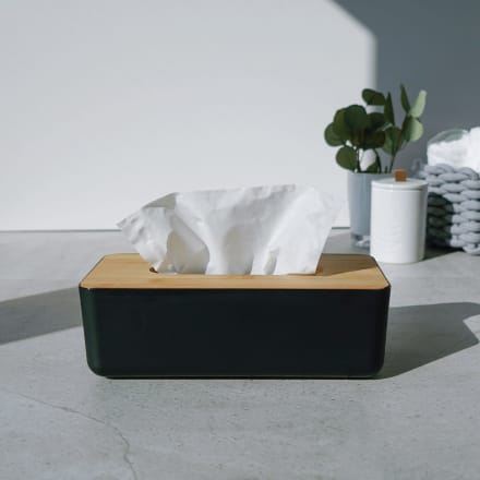 Soapland Taschentuch-Box Kunststoff mit Bambus Deckel schwarz, 1