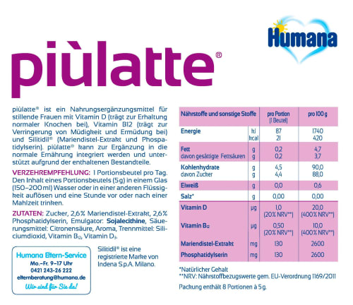 Humana piulatte Vitamin D3 & Vitamin B12 für stillende Frauen, 40 g  dauerhaft günstig online kaufen