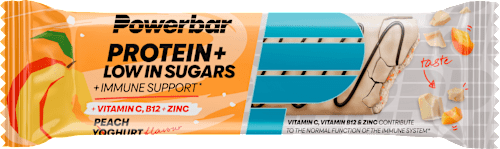PowerBarProteinriegel Protein + Low in Sugars, Immune Support, Peach Yoghurt Geschmack, 35 g