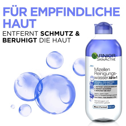 Mizellen empfindliche 400 Reinigungswasser Active ml All-in-1 Skin für und Augen, Haut Garnier
