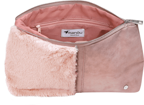 Kosmetiktasche rosa/altrosa mit Plüsch und Wildleder-Optik, 1 St