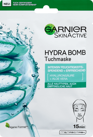 Garnier Skin Active Hydra Bomb Tuchmaske Hyaluronsäure + Aloe Vera, 28 g