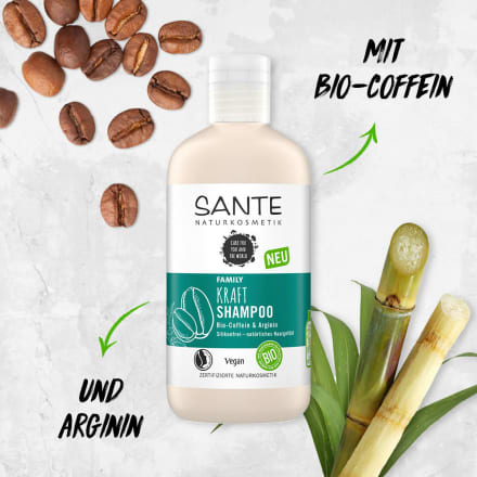Family Shampoo SANTE Arginin, Bio NATURKOSMETIK Koffein Kraft 250 ml und