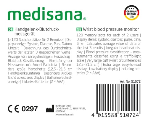 315, Medisana 1 St BW Handgelenk-Blutdruckmessgerät