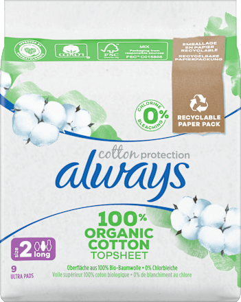 alwaysUltra-Binden Cotton Protection Long mit Flügel, 9 St
