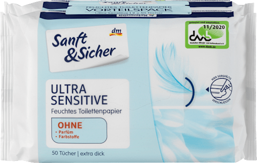 Sanft&SicherFeuchtes Toilettenpapier Ultra Sensitiv Doppelpack (2x50 St), 100 St