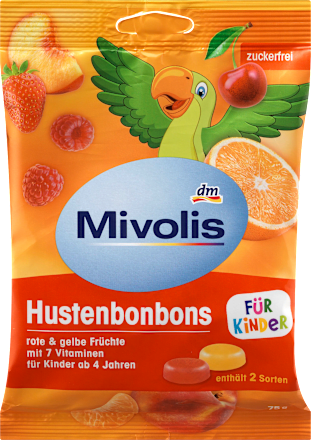 Mivolis Bonbon, rote und gelbe Früchte für Kinder, zuckerfrei, 75 g