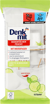 DenkmitFeuchte Bodentücher Limette & Basilikum, 15 St