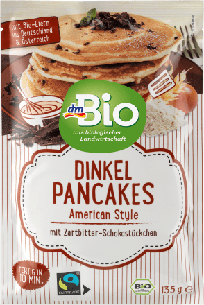 dmBioBackmischung Dinkel Pancakes mit Zartbitter-Schokostückchen, American Style, 135 g