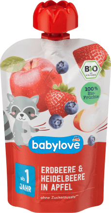 babyloveQuetschie Erdbeere & Heidelbeere in Apfel ab 1 Jahr, 100 gBeikost
