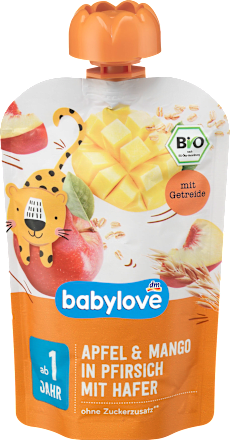 babyloveQuetschie Apfel & Mango in Pfirsich mit Hafer ab 1 Jahr, 100 gBeikost