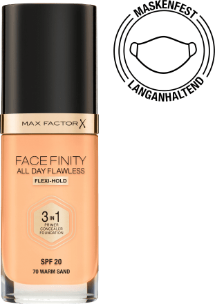 3in1 All ml Flawless Face 70, Finity MAX Day Sand 30 20, LSF Warm FACTOR Foundation