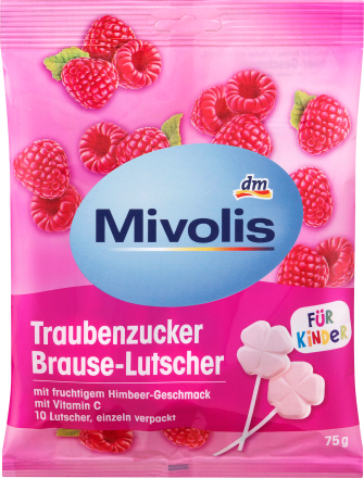 MivolisTraubenzucker, Brause-Lutscher Himbeere für Kinder, 75 g