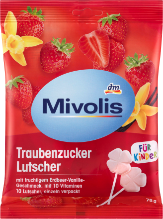 MivolisTraubenzucker, Lutscher Erdbeer-Vanille für Kinder, 75 g