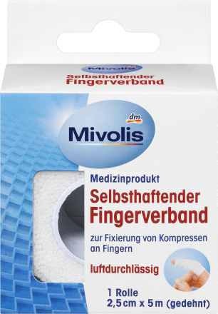 MivolisSelbsthaftender Fingerverband, 2,5 cm x 5 m (gedehnt), 1 Rolle, 5 mMedizinprodukt