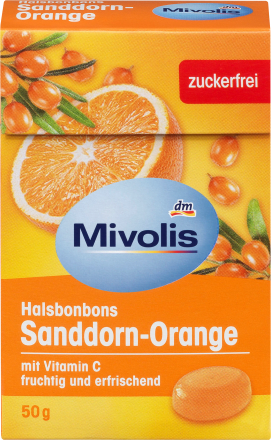 Mivolis Bonbon, Sanddorn-Orange, zuckerfrei, 50 g
