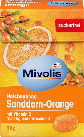 Mivolis Bonbon, Sanddorn-Orange, zuckerfrei, 50 g