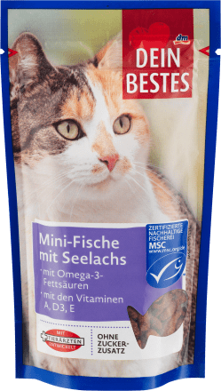Dein Bestes Katzenleckerli Mini-Fische mit Seelachs & Omega-3-Fettsäuren, MSC zertifiziert, 65 g