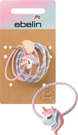 ebelinHaargummis mehrfarbig mit Einhorn- und Regenbogenapplikation, 6 St