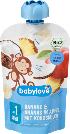 babyloveQuetschie Banane & Ananas in Apfel mit Kokosmilch ab 1 Jahr, 100 gBeikost