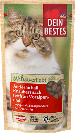 Dein BestesKatzenleckerli Knabbersnack Anti-Hairball mit Rind, Naturverliebt, 50 gErgänzungsfuttermittel