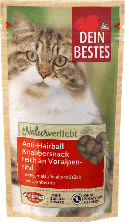 DEIN BESTES Naturverliebt Snack per gatti anti hairball con manzo delle  Prealpi, 50 g Acquisti online sempre convenienti