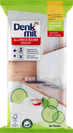 DenkmitFeuchte Allzwecktücher Limette & Basilikum, 50 St