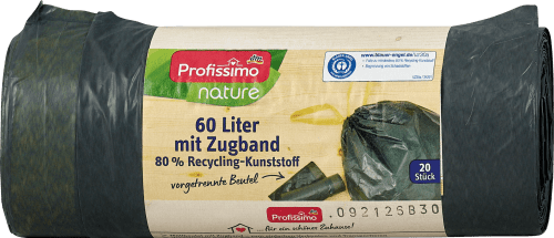 Profissimo nature Recycling Zugband-Müllbeutel, 60 Liter, 20 St