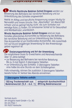 Mivolis Nachtruhe Baldrian Schlaf-Dragees, 120 St dauerhaft günstig online kaufen | dm.de