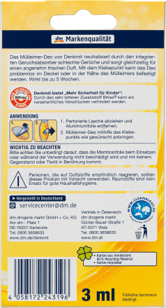 Mülleimer Deo (3er Pack) - Neutralisiert Gerüche - Spendet frischen Limonen  Duft - Kindersicher - Für lang anhaltende Frische - Einfache Anwendung
