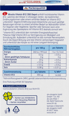 Mivolis DM Vitamin B12 Effervescent Tablets, 20pc - German Drugstore