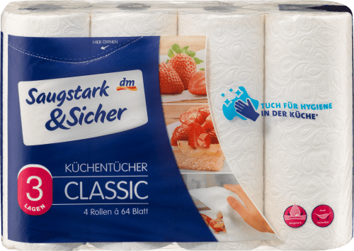 Saugstark&Sicher Küchenrolle Classic 3-lagig dauerhaft Blatt), kaufen günstig St 4 online (4x64