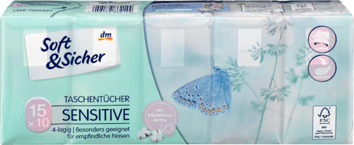 Soft&SicherTaschentücher sensitive 4-lagig (15x10 Stück), 15 St