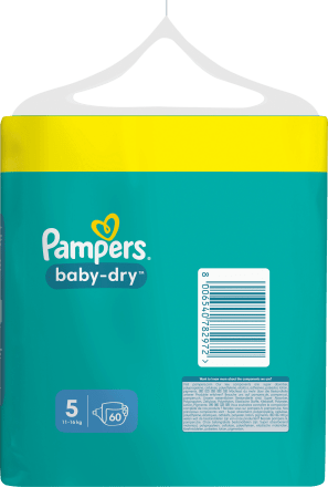 Pampers Pañales Baby-Dry, talla 5 Junior , 11-16kg, Maxi Pack (1 x 90  pañales) 