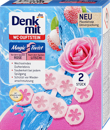 DenkmitWC-Duftstein Magic Twist Rose & Lychee, 2 St