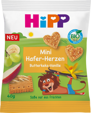 HippKindersnack Mini Hafer-Herzen Butterkeks-Vanille, ab 1 Jahr, 40 gBeikost