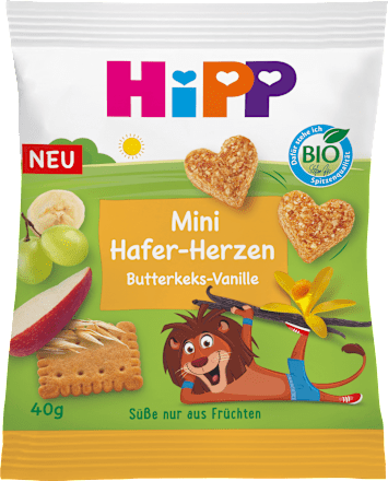 HippKindersnack Mini Hafer-Herzen Butterkeks-Vanille, ab 1 Jahr, 40 gBeikost