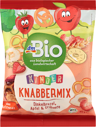 dmBioKindersnack Knabbermix Dinkelbrezel, Apfel & Erdbeere, ab 3 Jahren, 40 g