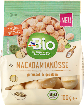 dmBioMacadamianüsse, geröstet & gesalzen, 100 g
