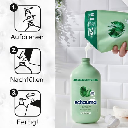 SCHAUMA Shampoo 7 Kräuter – 800 Ml, Ohne Silikone, Vegan, Für Normales Bis Fettendes Haar