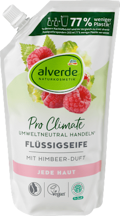 alverde NATURKOSMETIKFlüssigseife Pro Climate Himbeer-Duft Nachfüllpack, 600 ml